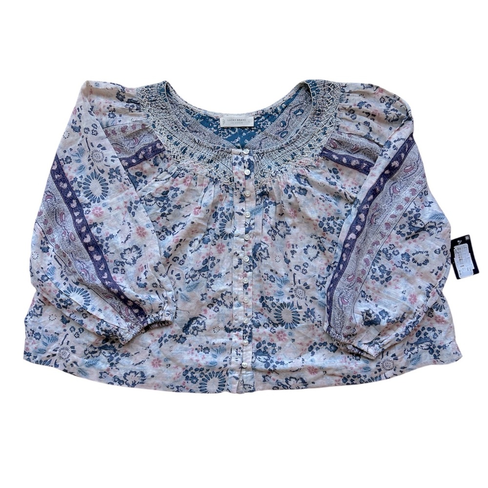 Lucky Brand Floral Peasant Top - Pink and Blue - Picture 3 of 6